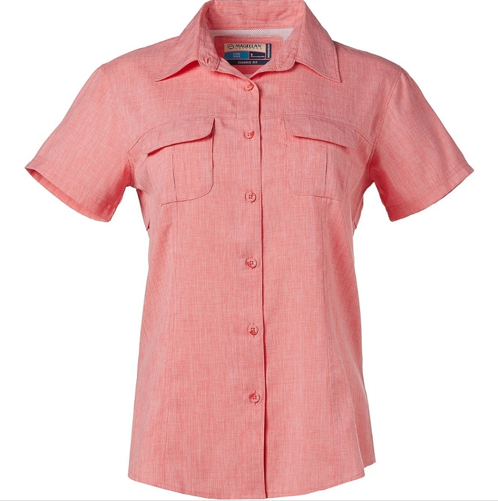 Magellan Outdoors Women's Aransas Pass Heathered Fishing Top XL Sugar Coral